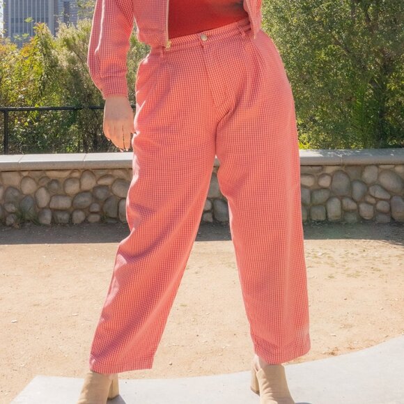 Big Bud Press Pink Gingham Trousers RARE PRINT - Picture 1 of 10